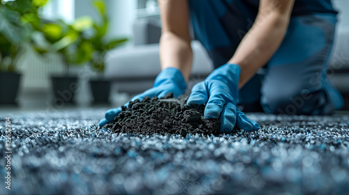 Dry Cleaners Employee Removing Dirt from Carpet, Professional Carpet Cleaning Service in Florida, Hygiene Maintenance with Stain Removal, Housekeeping Expertise, Generative AI