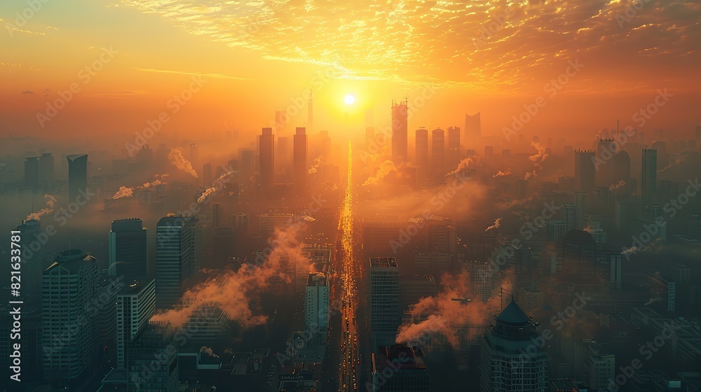 Obraz premium A cityscape enveloped in thick smog conceptual illustration of the severe air pollution issues in urban environments.