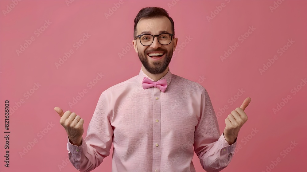 Confident and Cheerful Business Professional Posing in a Pink Shirt and Bow Tie Confident and Cheerful Business Professional Posing in a Pink Shirt and Bow Tie