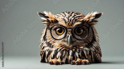 An owl with eyeglasses on isolated solid background