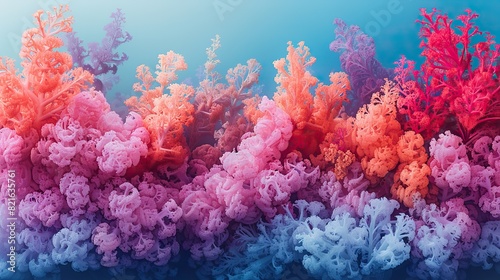 Fototapeta Naklejka Na Ścianę i Meble -  A dying coral reef with vibrant colors faded to white conceptual illustration of ocean acidification and the loss of biodiversity in marine ecosystems.