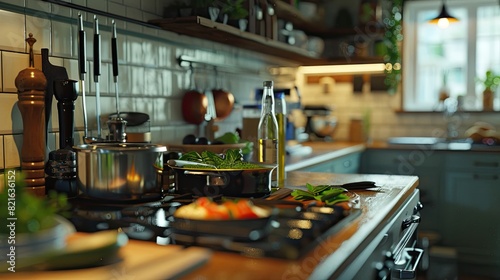 Wallpaper Mural A generic kitchen scene with someone cooking, focusing on the action and fresh ingredients, avoiding any branded products. Torontodigital.ca