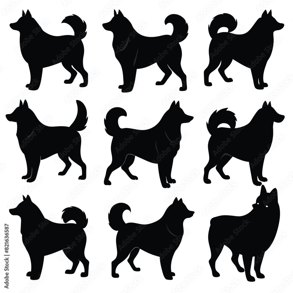 Set of Black Alusky Silhouette Vector on a white background
