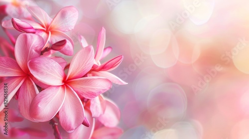 pink tropical flower close up photo background with empty copy space for text