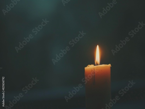 A candle is lit in a dark room. The candle is the only source of light in the room