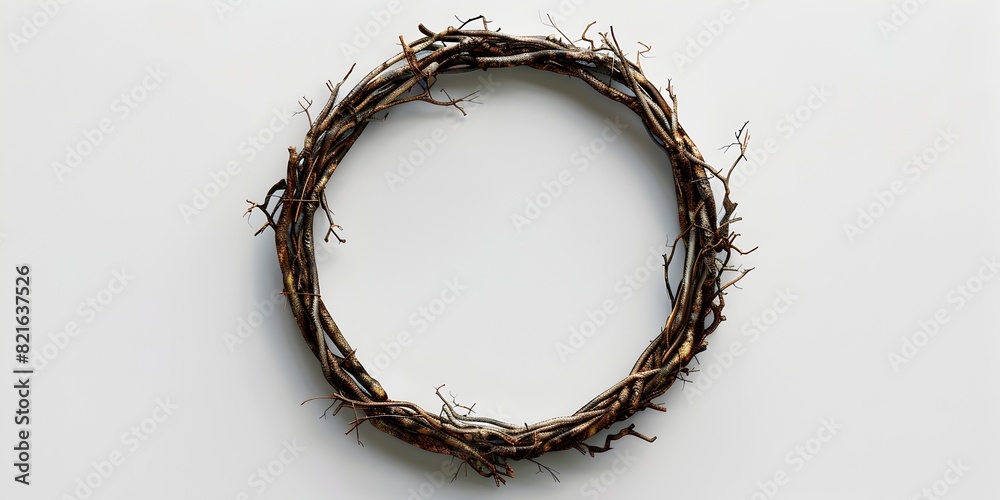 Fototapeta premium Circular Boho Frame Made of Twisted Vines on Clean White Background Digital of Isolated Rustic Nature Decor