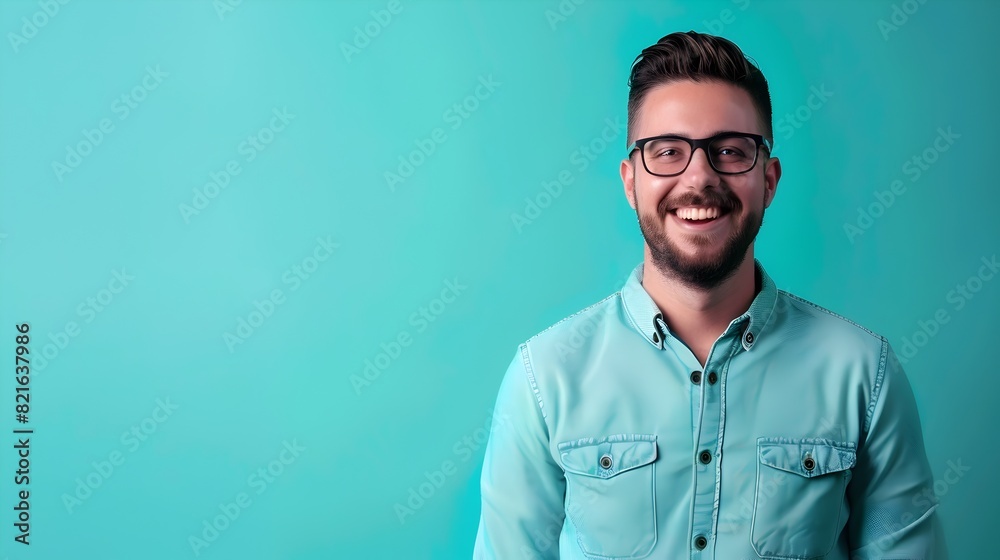 Confident and Enthusiastic Young Professional Smiling on Vibrant Background Confident and Enthusiastic Young Professional Smiling on Vibrant Background