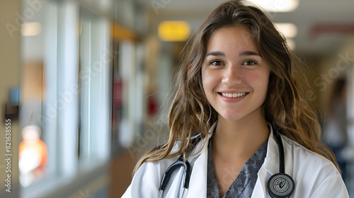 Medical Student Smiling at the Camera, Young Healthcare Professional in Scrubs, Happy Doctor or Nurse Portrait, Positive Medical Education Concept, Generative AI