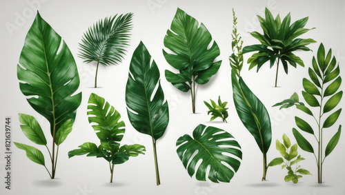 various types of green leaves of different sizes and shapes. photo