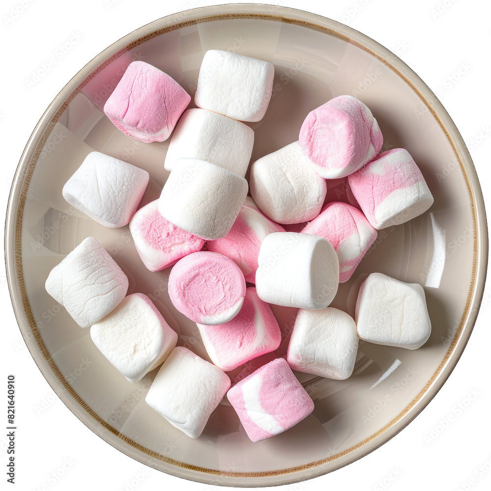 White and pink marshmallows in a plate isolated on white background White and pink marshmallows in a plate isolated on white background