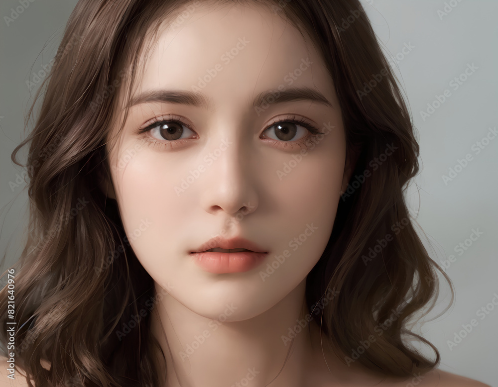 elegant close-up of a short-haired young woman, calm and composed elegant close-up of a short-haired young woman, calm and composed