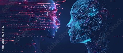 AI chatbot assisting human in communication, focus on, efficient support, dynamic, Overlay, digital interface backdrop