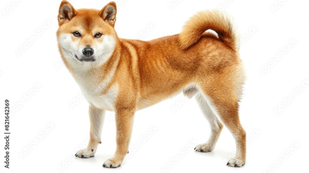 A small brown dog with a white face stands in front of a white background. The dog has a cute expression on its face and he is looking at the camera A small brown dog with a white face stands in front of a white background. The dog has a cute expression on its face and he is looking at the camera