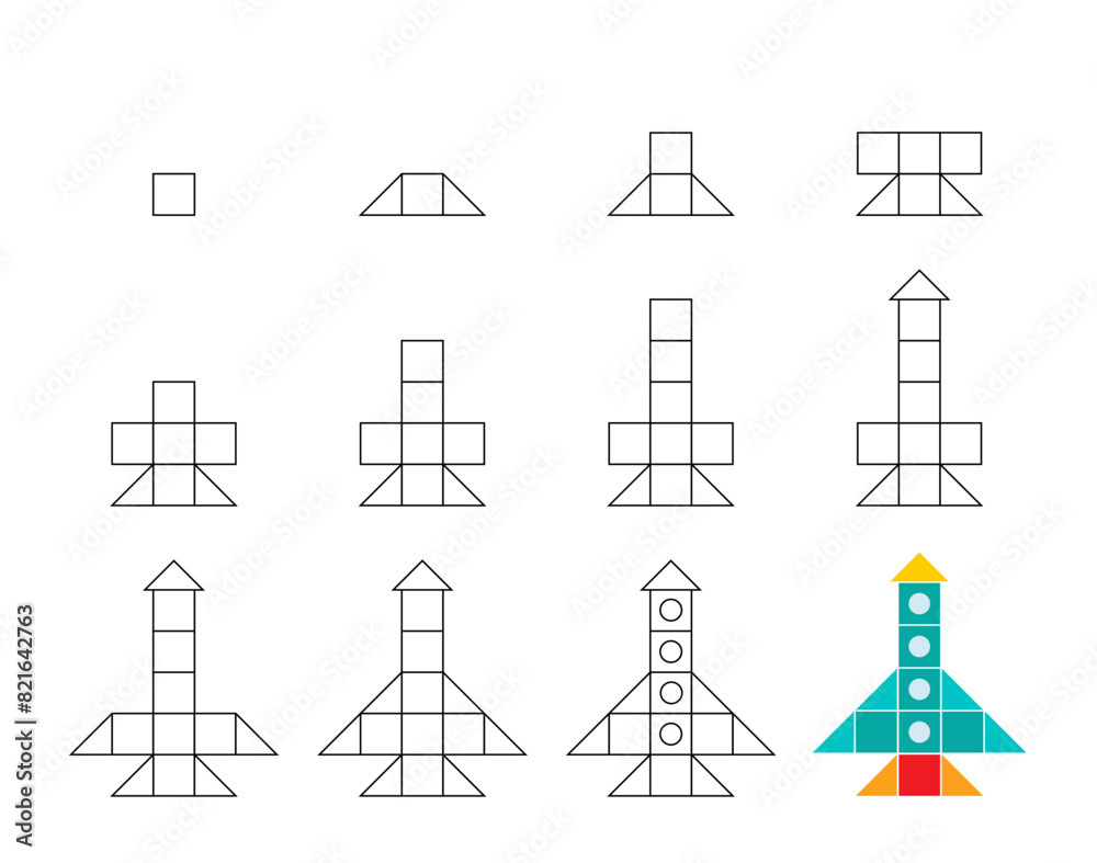 Worksheet easy guide to drawing cartoon rocket. Simple step-by-step drawing tutorial for kids. Worksheet easy guide to drawing cartoon rocket. Simple step-by-step drawing tutorial for kids.