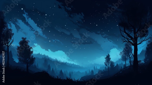 a landscape of a forest at night photo