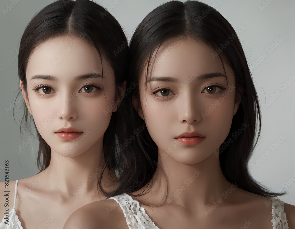 Captivating Portrait of Long-Haired Young Women, Serene and Elegant Captivating Portrait of Long-Haired Young Women, Serene and Elegant