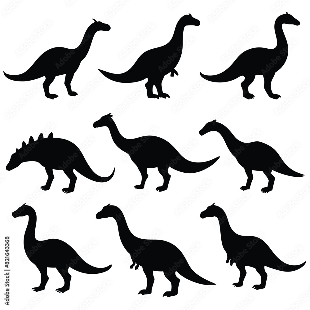 Set of Black Amargasaurus Silhouette Vector on a white background