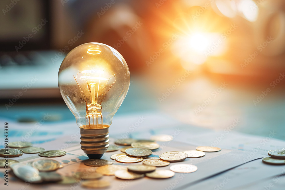 a light bulb on coins a light bulb on coins