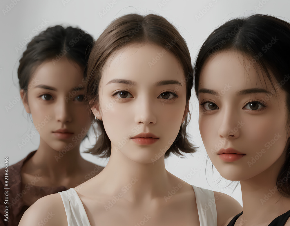 Captivating Portrait of Long-Haired Young Women, Serene and Elegant