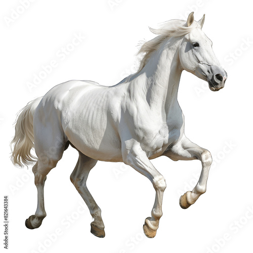 White horse galloping isolated on white background