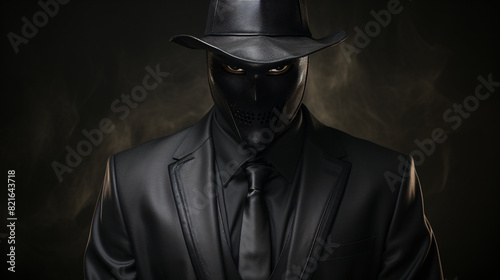 a man in a black suit and black mask photo