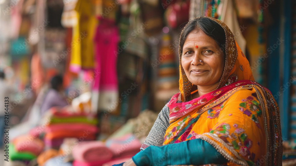 Indian woman vendor standing confidently Indian woman vendor standing confidently