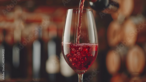 Red Wine Pouring into Wine Glass Close-Up, Splashing Red Wine in Glass, Pouring Process with Copy Space, Beverage Concept, Generative AI