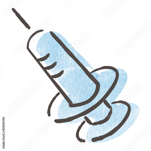 シンプルな手描きの注射器イラスト（水彩画）