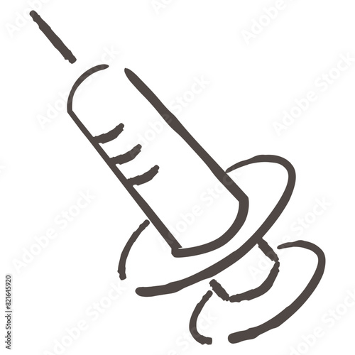 シンプルな手描きの注射器イラスト（線画）