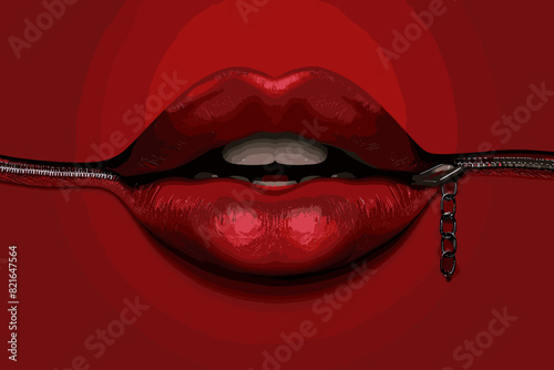 Zipped Lips Concept Representing Shut Mouth and Silence photo