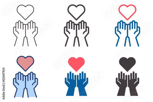 Open palm hands holding and giving heart, love, care and charity vector icon graphic elements for humanitarian, awareness, donation, positive support