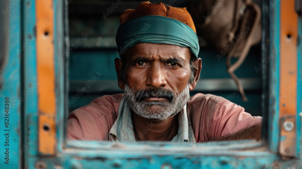 Indian male truck driver standing confidently Indian male truck driver standing confidently