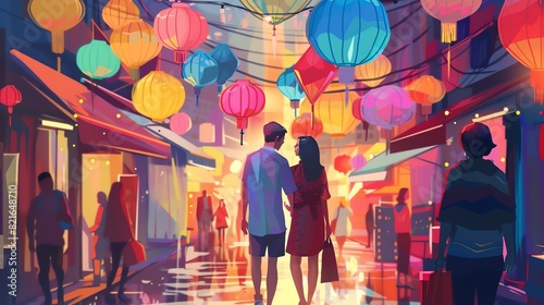 A trans couple exploring a vibrant city market photo