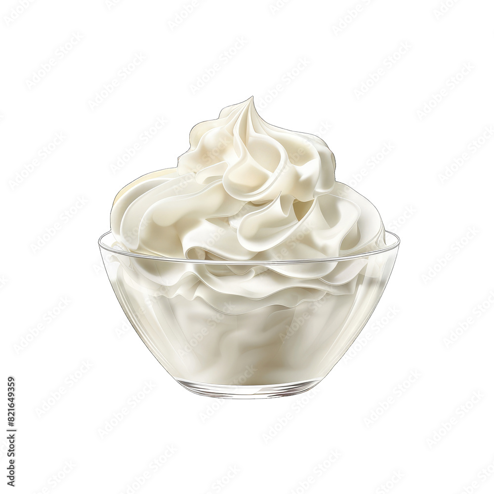 White whipped cream in a bowl isolated on white background White whipped cream in a bowl isolated on white background