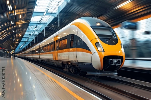 High-speed train on railway, modern high speed commuter train,  AI generated photo
