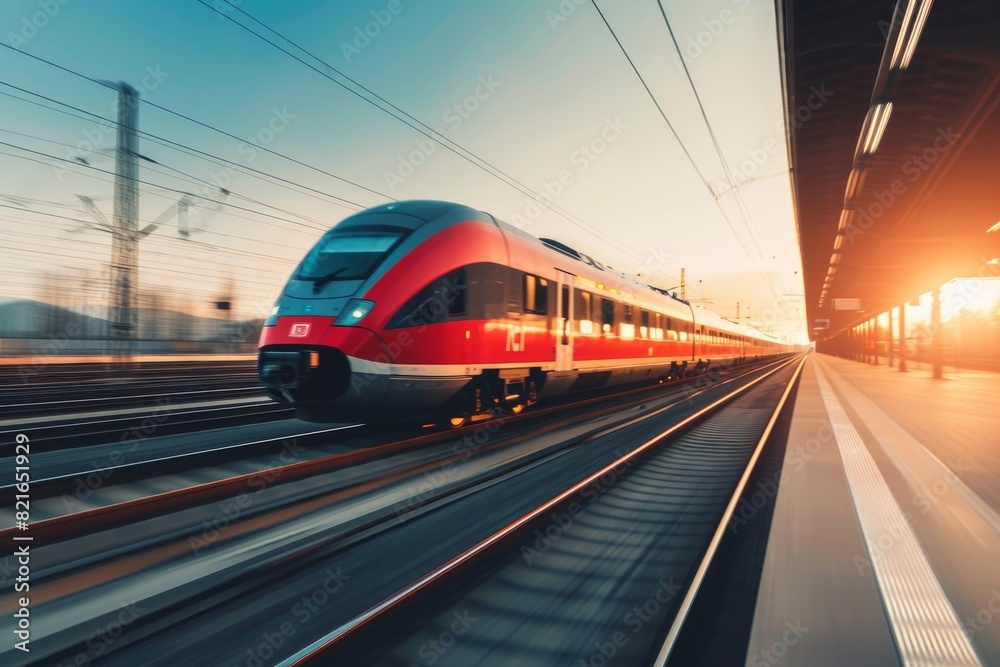 High-speed train on railway, modern high speed commuter train, AI generated High-speed train on railway, modern high speed commuter train, AI generated