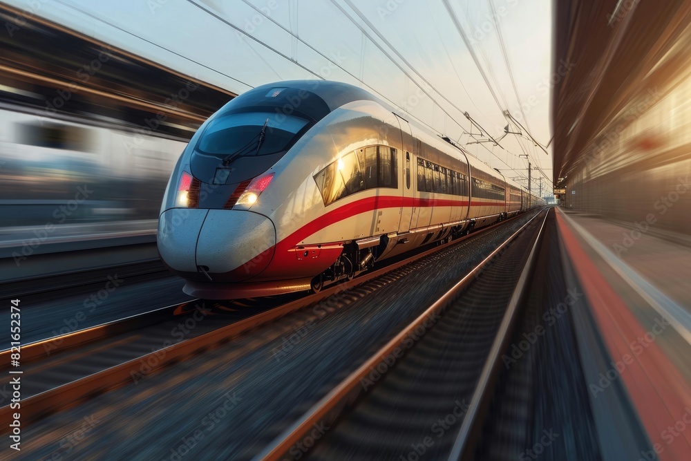High-speed train on railway, modern high speed commuter train,  AI generated