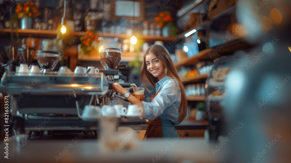 woman preparing a coffee in the machine woman preparing a coffee in the machine