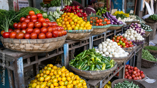 Assortment of Fresh Vegetables at Market Displaying Variety of Organic Produce Including Tomatoes, Carrots, and Greens in Vibrant Colors, Generative AI