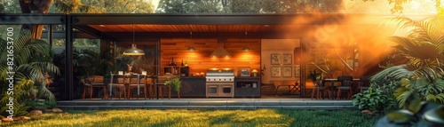 Wallpaper Mural Photorealistic 3D rendering of a modern house with a large outdoor kitchen and dining area Torontodigital.ca