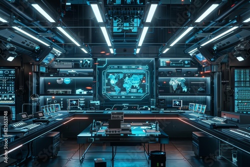 Frame mockup, a cuttingedge futuristic lab filled with advanced technology and holographic screens, embodying innovation and hightech progress