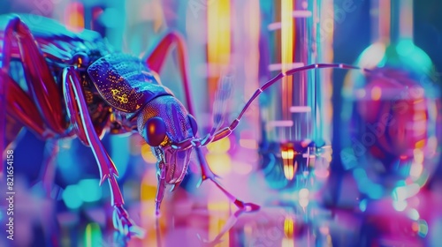 Futuristic charismatic cyber closeup of a stink bug in a scientists coat photo