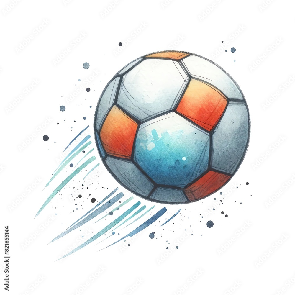 Fototapeta premium Artistic illustration of a soccer ball in watercolor.