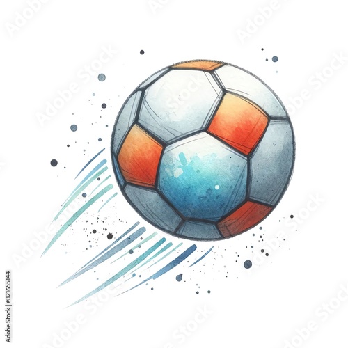 Artistic illustration of a soccer ball in watercolor.