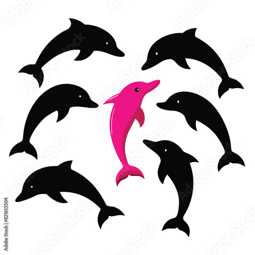 Set of Black Amazon River Dolphin  Pink Dolphin  Silhouette Vector on a white background