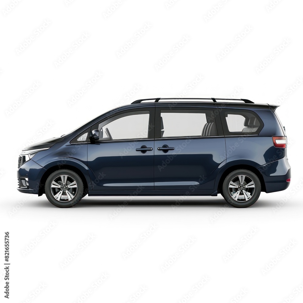 Fototapeta premium A blue car with a black roof sits on a white background