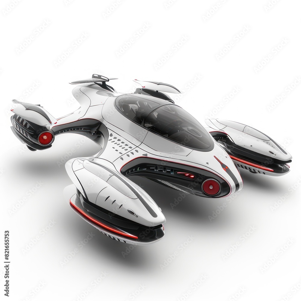 A futuristic space ship with red and white accents A futuristic space ship with red and white accents