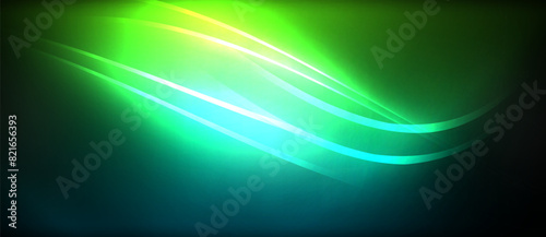 Neon glowing circle rays  light round lines in the dark  planet style neon wave lines. Energetic electric concept design for wallpaper  banner  background
