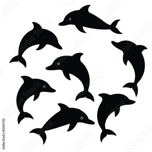 Set of Black Amazon River Dolphin (Pink Dolphin) Silhouette Vector on a white background photo