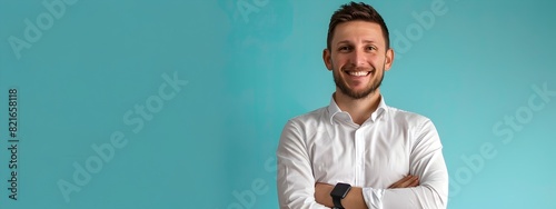 Confident Young Business Executive Posing Proudly on Color Background